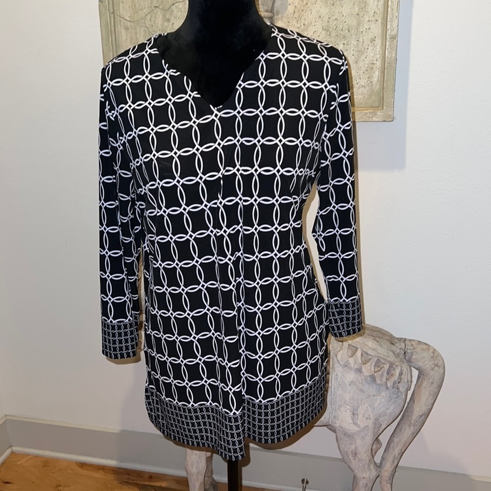 Allison Daley black and white print long sleeves tunic‎ top Sz S petite